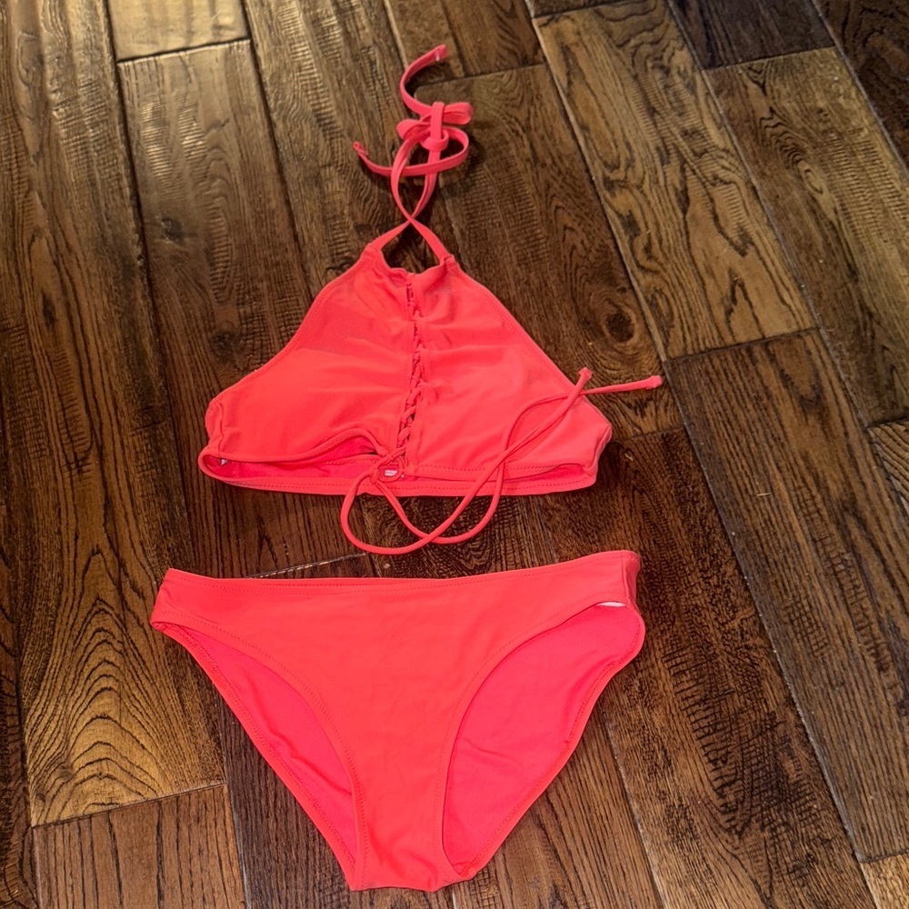 Aerie High Neck Lace Up Halter Cheeky Bkini Set Size S